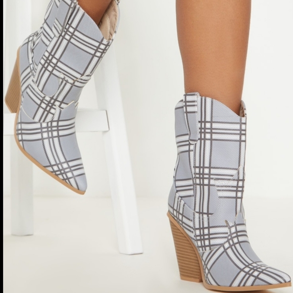 Cape Robbin Grey Plaid Cowgirl Boots, Like New - Picture 2 of 8